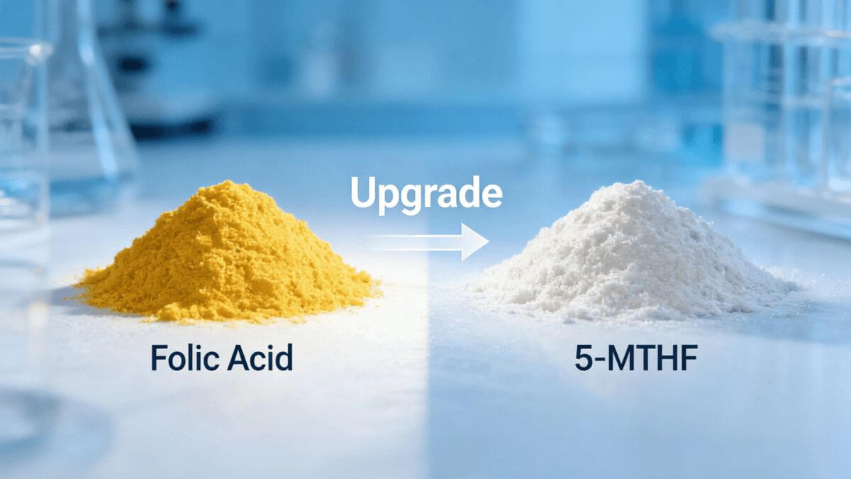 Scientific visual comparison between active 5-MTHF and synthetic folic acid for supplement formulators