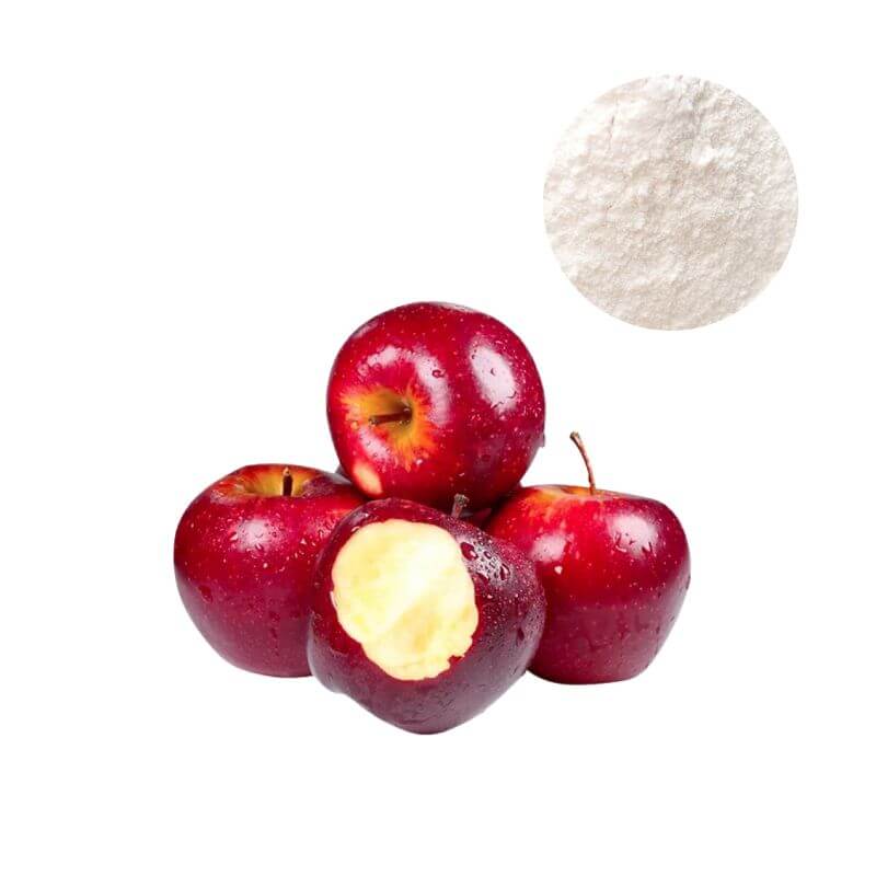 Bulk apple cider vinegar powder supplier sample with fresh apples in laboratory setting