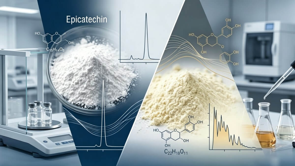 Compare Epicatechin powder HPLC spectra and EGCG bioavailability data in lab analysis