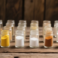 Premium food-grade additives in labeled bottles - GMP-certified ingredients for industrial applications