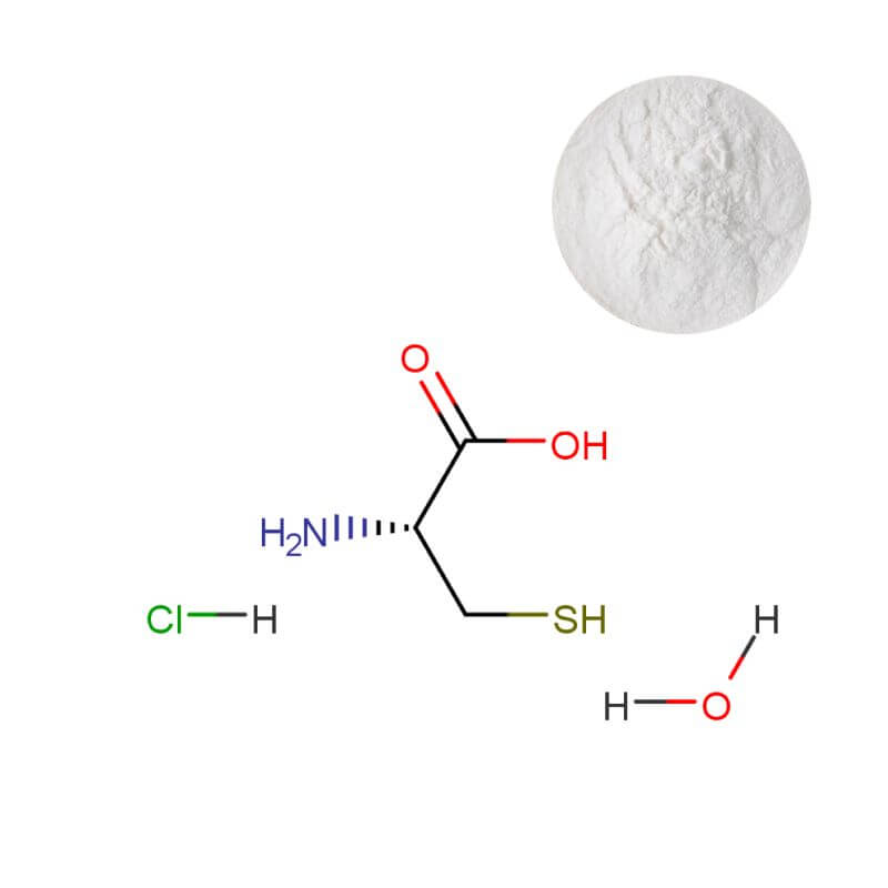 USP grade L-Cysteine HCl Monohydrate powder with molecular structure diagram