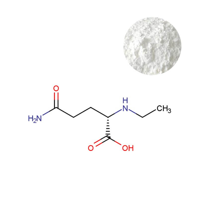 L-Theanine powder (≥99% purity) with chemical structure for cognitive health supplements