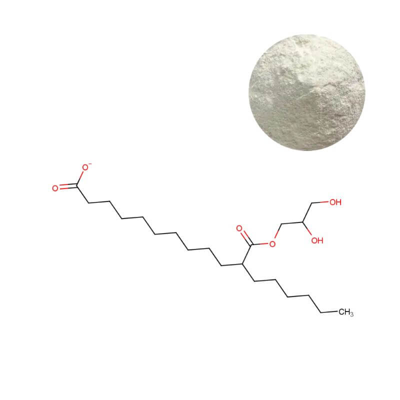 Pure bulk MCT oil powder with C8 and C10 molecular structure diagram for B2B sourcing