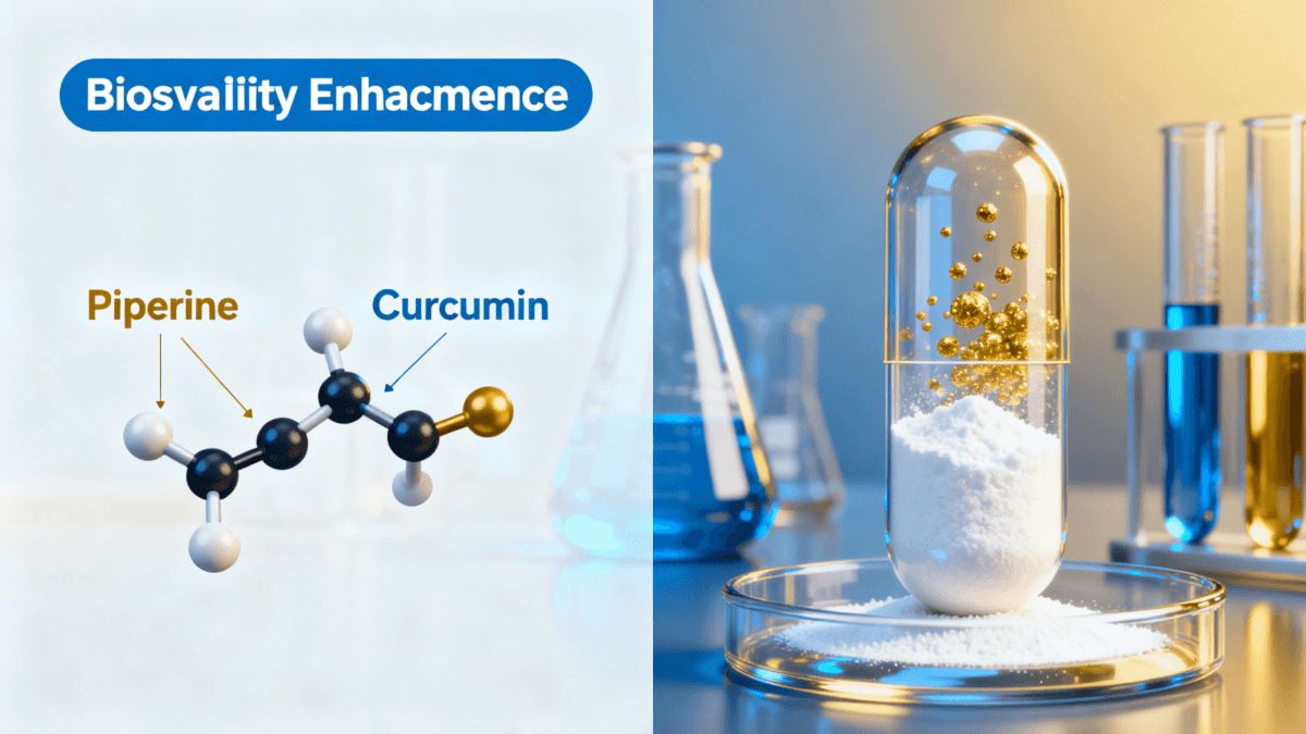 Piperine 95% significantly enhances Curcumin bioavailability by inhibiting metabolic enzymes for improved absorption.