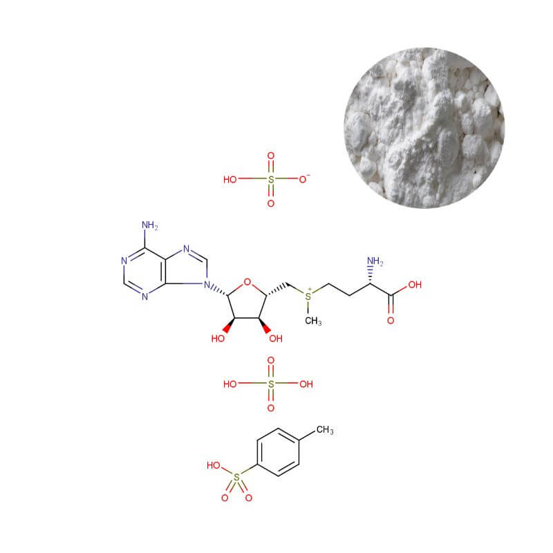 Bulk SAMe Tosylate Disulfate powder 99% min HPLC with molecular structure for supplement formulation
