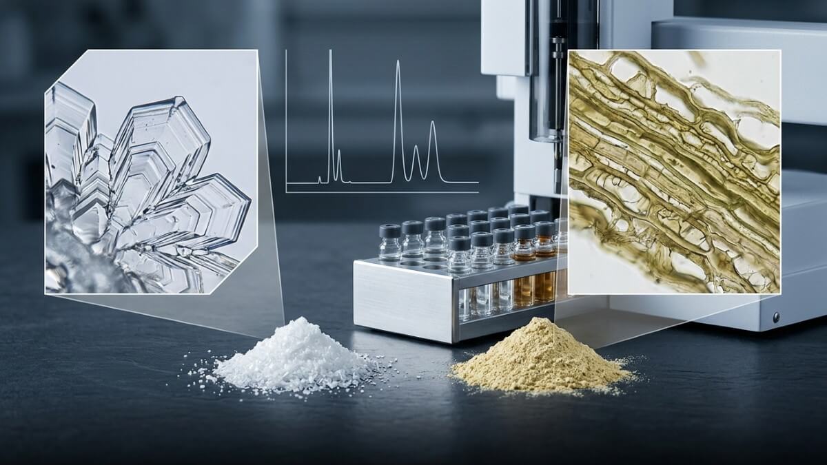 Spermidine trihydrochloride crystalline powder and wheat germ extract comparison under HPLC.