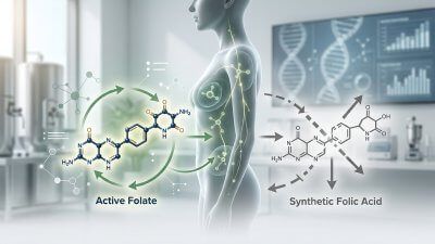 Premium L-5-MTHF active folate calcium vs folic acid bioavailability chart for prenatal R&D.