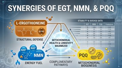 Visualizing the EGT, NMN, and PQQ combination for high-potency cellular aging products.