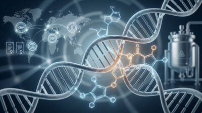 High purity enzymatically synthesized NAD plus raw powder in a laboratory setting.