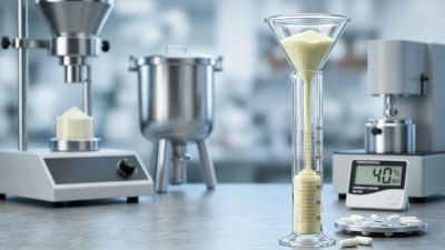 Co-processed luteolin crystalline powder in a laboratory measuring cylinder.