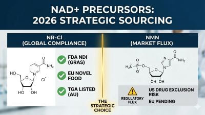 Thumb image for NR-Cl vs NMN 2026 compliance and sourcing strategy blog post.