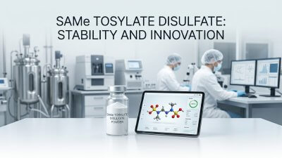 A stabilized SAMe Tosylate Disulfate powder sample for premium liver and joint health supplements.