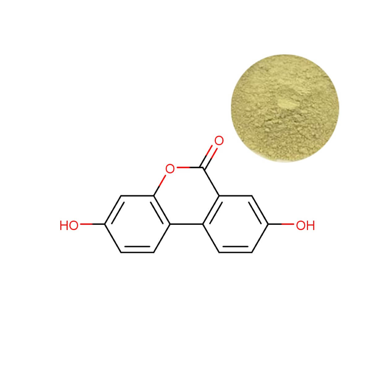 High-Purity Urolithin A Powder with molecular structure, a potent postbiotic for mitochondrial health and cellular aging dietary supplements