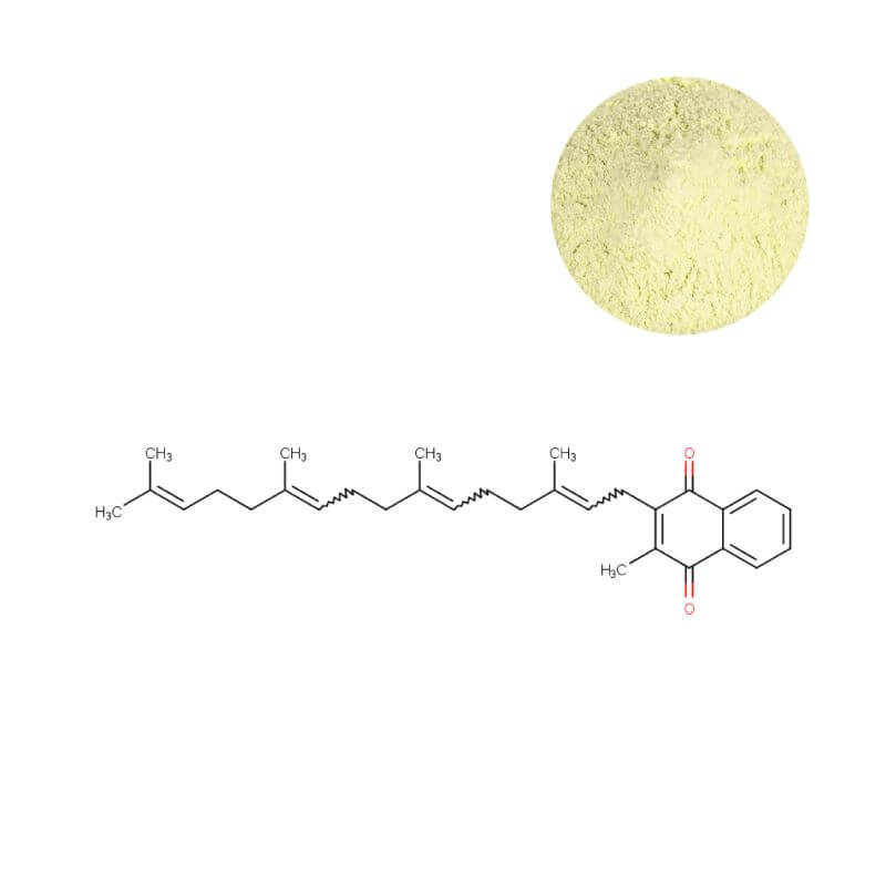Synthetic Vitamin K2 MK-4 (Menaquinone-4) Powder and Chemical Structure - Bulk Ingredient for Bone Health Supplements